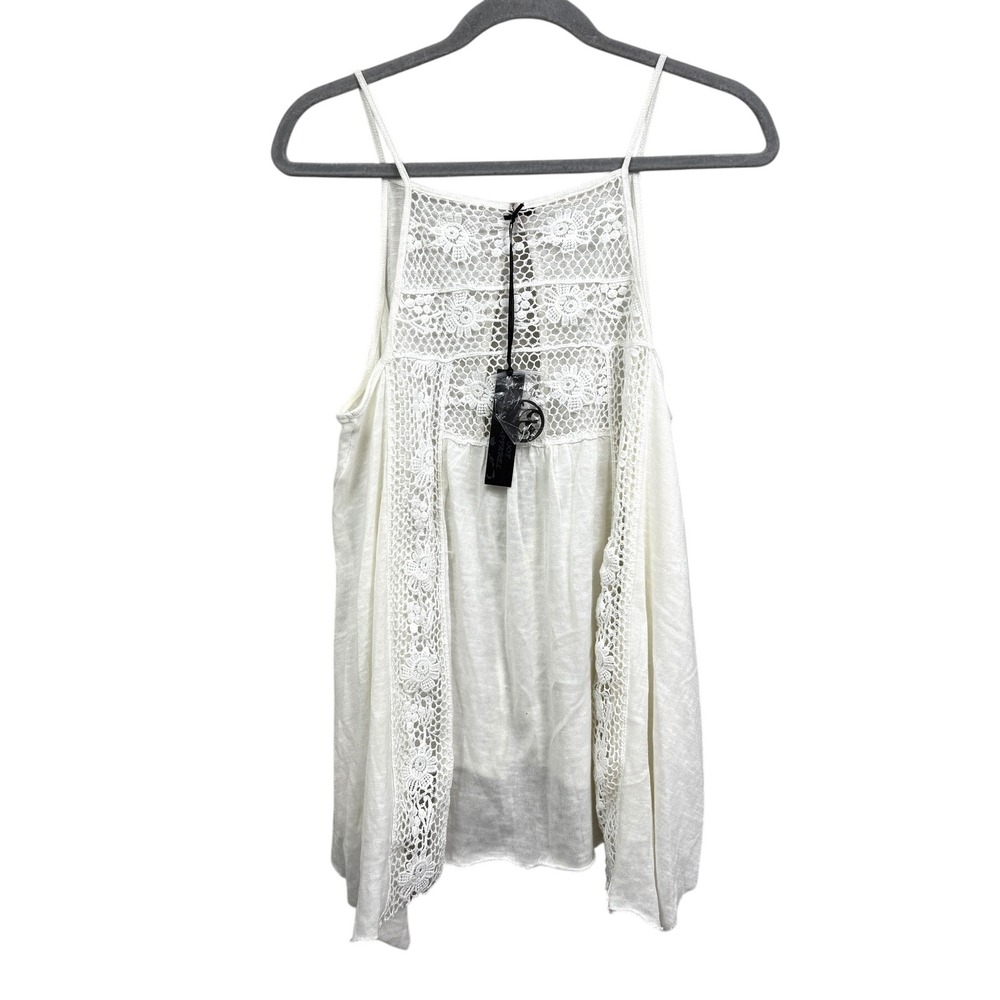 Poof! Women Cream Off White Crochet Lace Cami Tank Top Keyhole Back Size S*